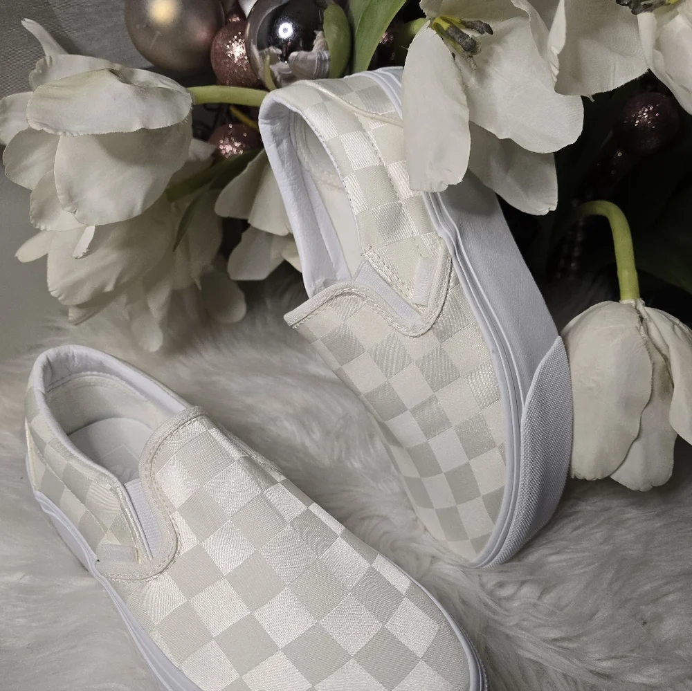 Vans Classic Slip-On Stackform Satin Checkerboard White New